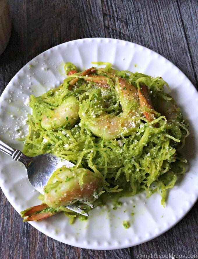 Spaghetti Squash with Spinach Walnut Pesto My Life Cookbook