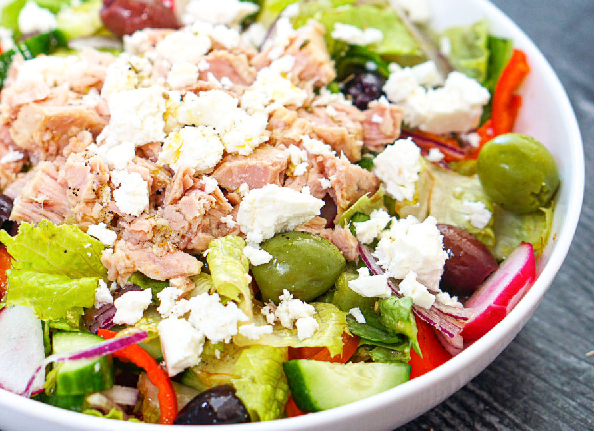 Closeup of the finished salad.