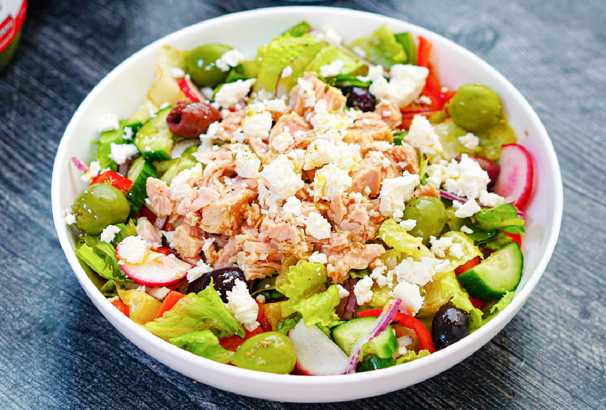 A white bowl with the finished recipe.