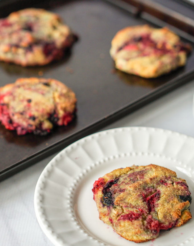 These low carb berry scones not only low carb, they are gluten free and so delicious! Using almond flour and frozen berries it takes only minutes.