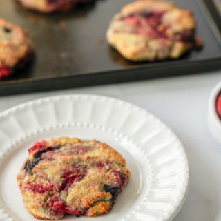These low carb berry scones not only low carb, they are gluten free and so delicious! Using almond flour and frozen berries it takes only minutes.