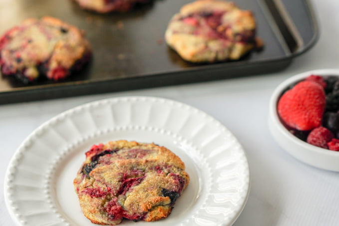 These low carb berry scones not only low carb, they are gluten free and so delicious! Using almond flour and frozen berries it takes only minutes.