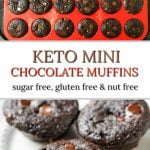 mini sugar free chocolate muffins in red tin with text