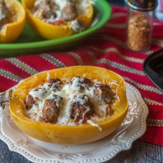 This spaghetti squash meatball casserole is an easy weeknight dinner you can make quickly with only 4 ingredients. And it's a great gluten free alternative to pasta!