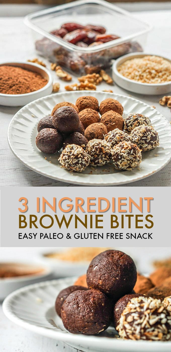 Enjoy this quick and easy recipe for 3 ingredient brownie bites. Paleo, gluten free and dairy free, a healthy and delicious snack.