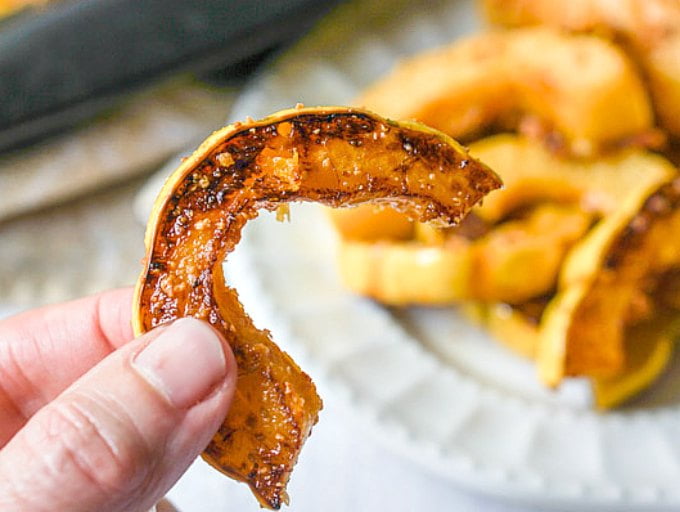 These roasted Parmesan delicata fries are a delicious change of pace this fall. They are a good lower carb substitute for potatoes.