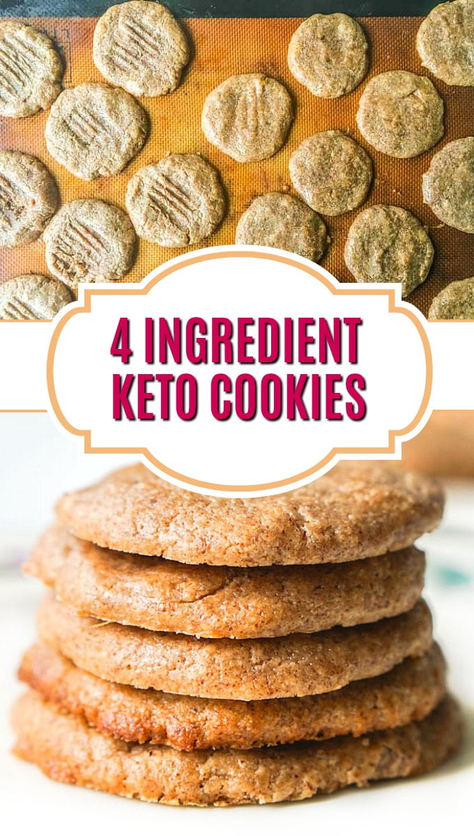 stack of keto almond cookies and text overlay