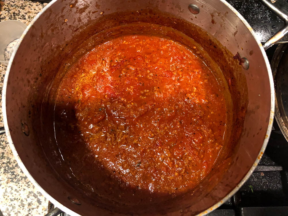 a pot of bolognese meat sauce