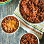 bowls of turkey chili with text