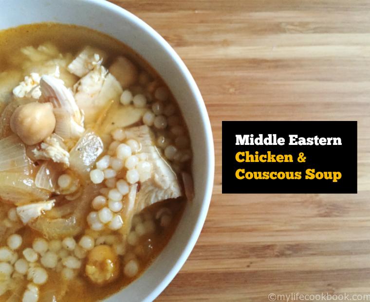 This Middle Eastern chicken & couscous soup is full of flavor using spices, couscous, chicken and caramelized onions. A hearty meal in a bowl.