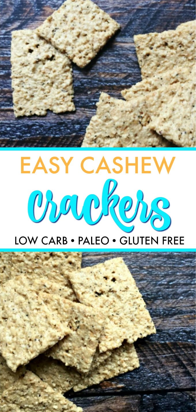 cashew crackers scattered with text overlay