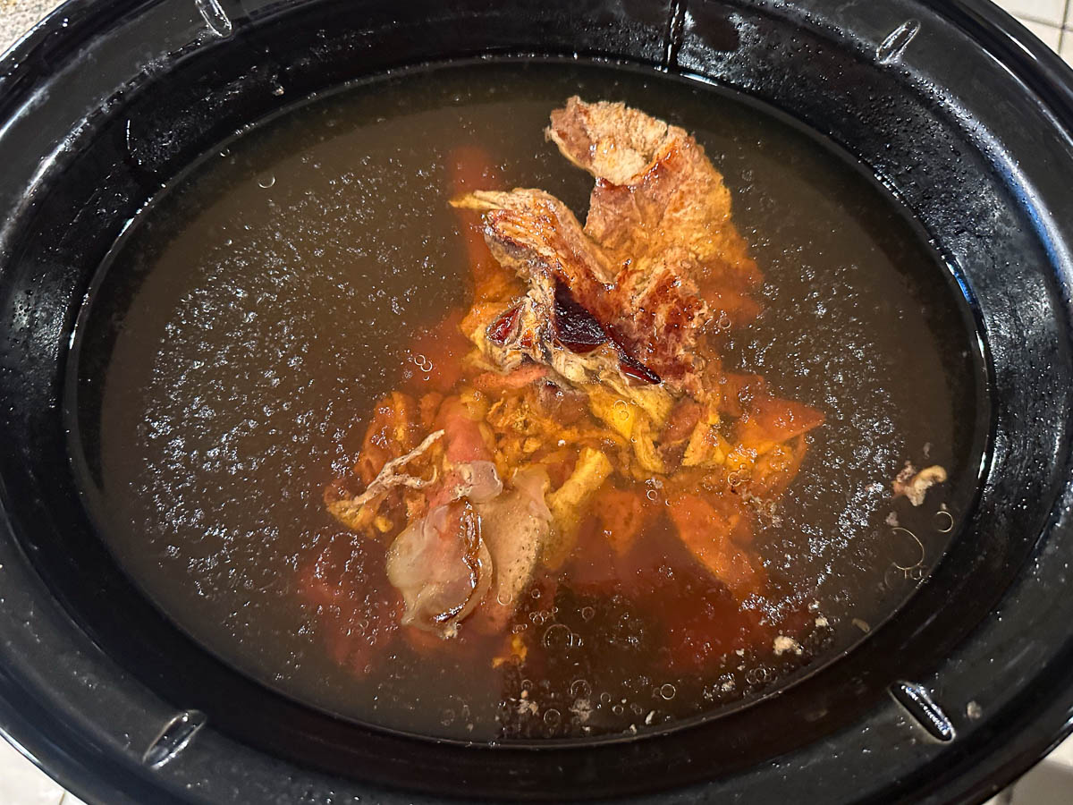 crockpot with homemade ham stock