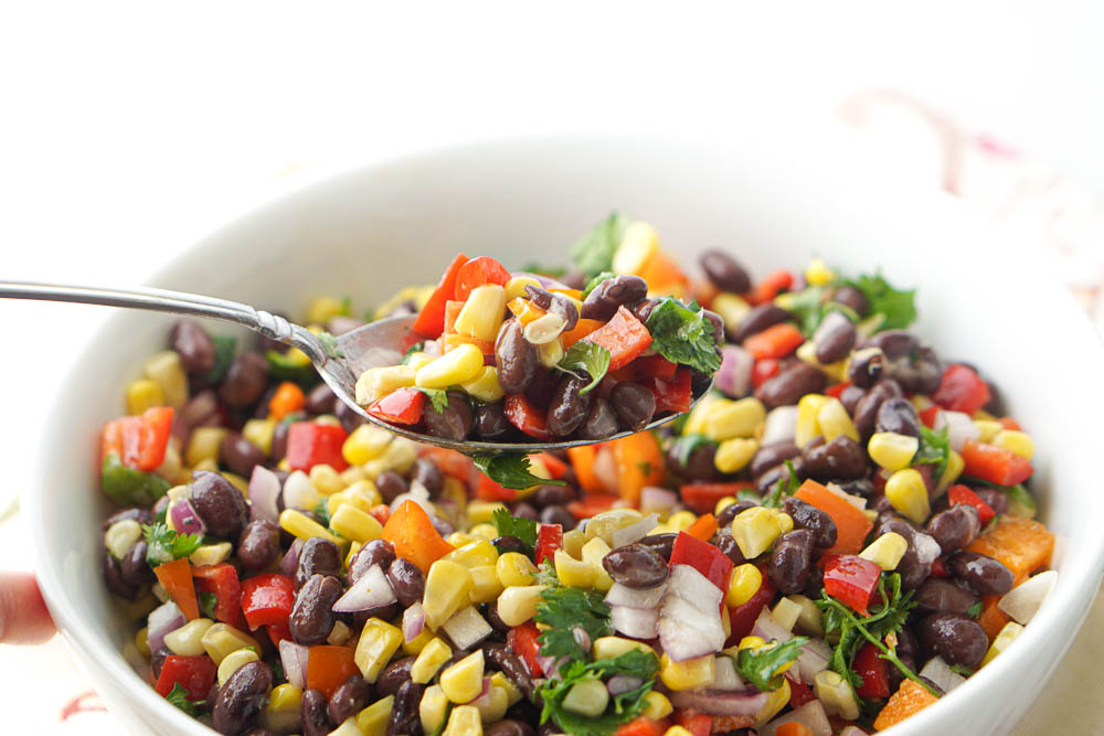 spoonful of chopped Mexican picnic salad