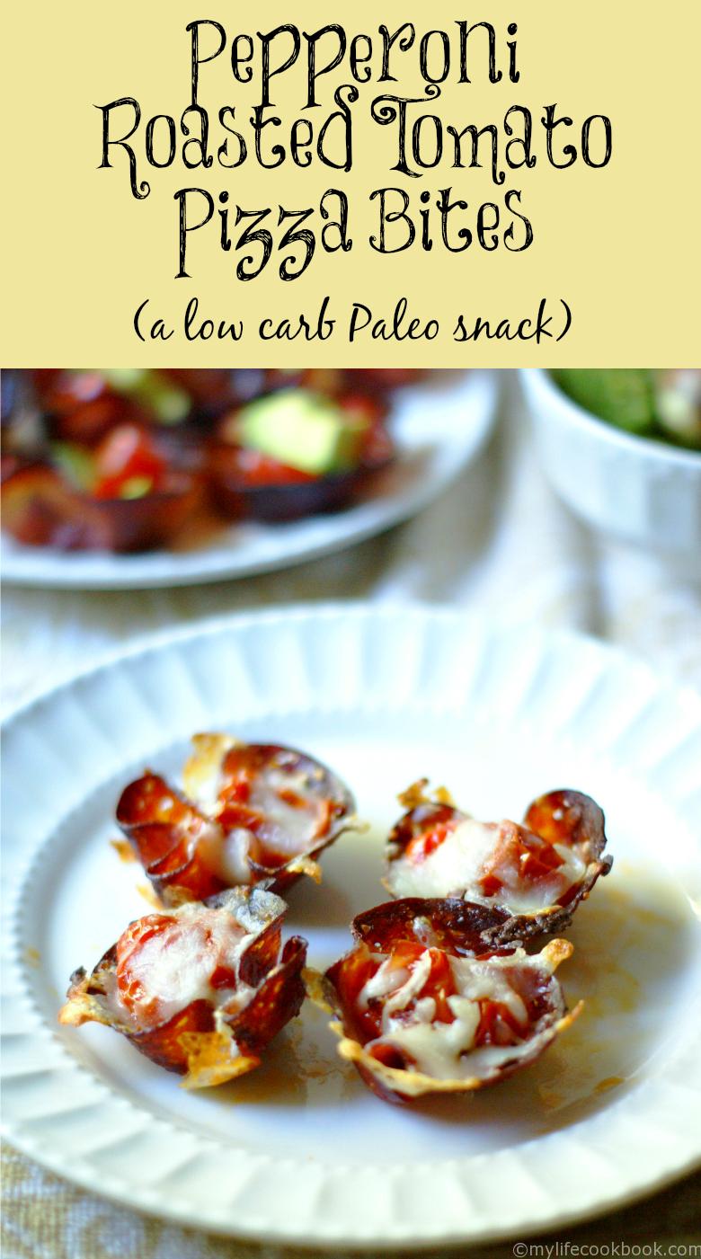 These pepperoni roasted tomato pizza bites are the perfect low carb snack. They make for an easy and delicious appetizer too!