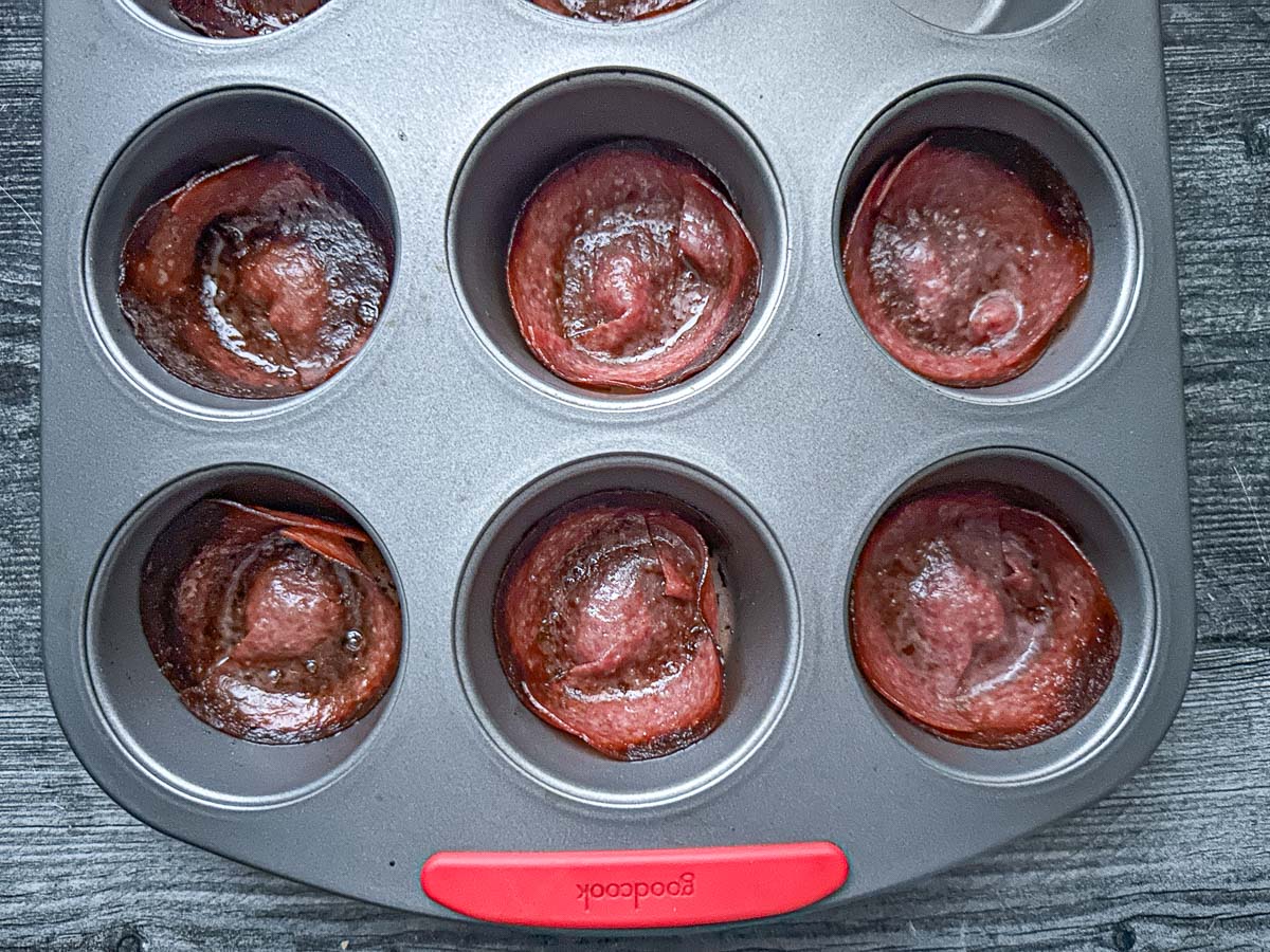 Muffin tin right after baking.