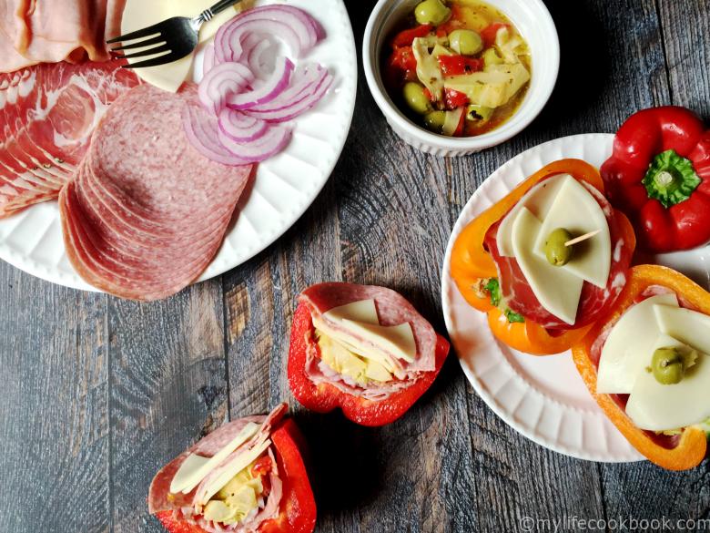 These antipasto stuffed raw peppers are the perfect low carb or Paleo lunch on the go. 