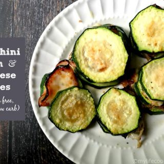 These Zucchini Ham & Cheese Bites are the perfect low carb, Paleo snack. Also a good way to use that garden zucchini in the summer time!