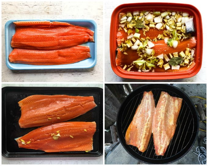 collage of how to brine a salmon to smoke