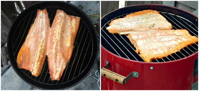 Two pictures with smoked steelhead and smoked salmon