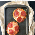 baking tray with mini freezable pizzas with text