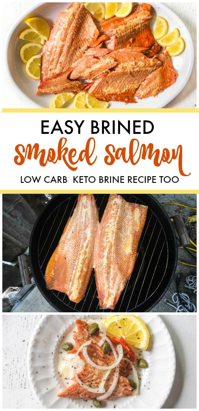 smoked salmon and raw salmon photos with text overlay