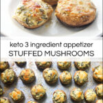 white plate and baking sheet with keto stuffed mushrooms and text