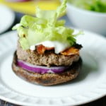 This is the perfect low carb or Paleo meal by stuffing a Portobello mushroom with the components of a bacon blue cheese burger. Delicious!