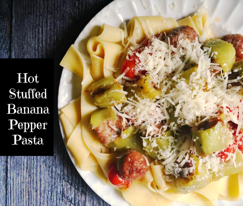 This Hot Stuffed Banana Pepper Pasta is an easy and tasty dinner. Great use of hot peppers from the garden. Sure to please!