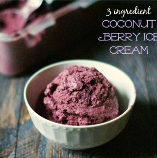This coconut berry ice cream is so simple to make. It only uses 3 ingredients: coconut cream, berries and sweetener of your choice.