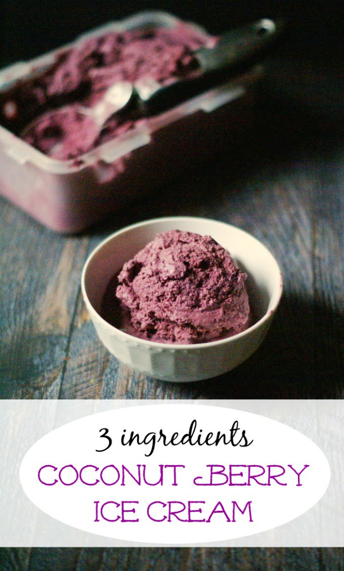 This coconut berry ice cream is so simple to make. It only uses 3 ingredients: coconut cream, berries and sweetener of your choice. 