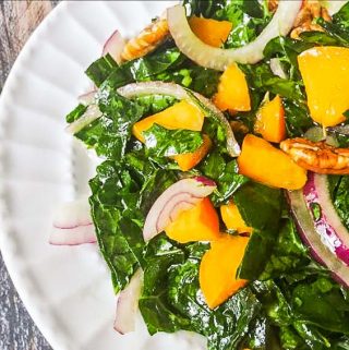 This apricot pecan kale salad is a great way to use that kale from your garden with the sweet tangy apricots and crunchy pecans all tossed with a sweet & sour dressing.