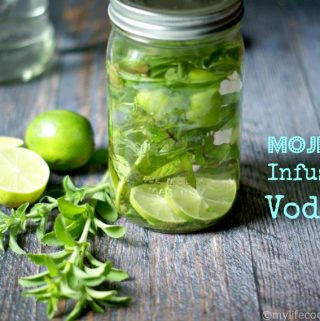 This mojito infused vodka makes the perfect Paleo or low carb drink. Infused vodka with stevia leafs, mint and lime peels for a delicious beverage!