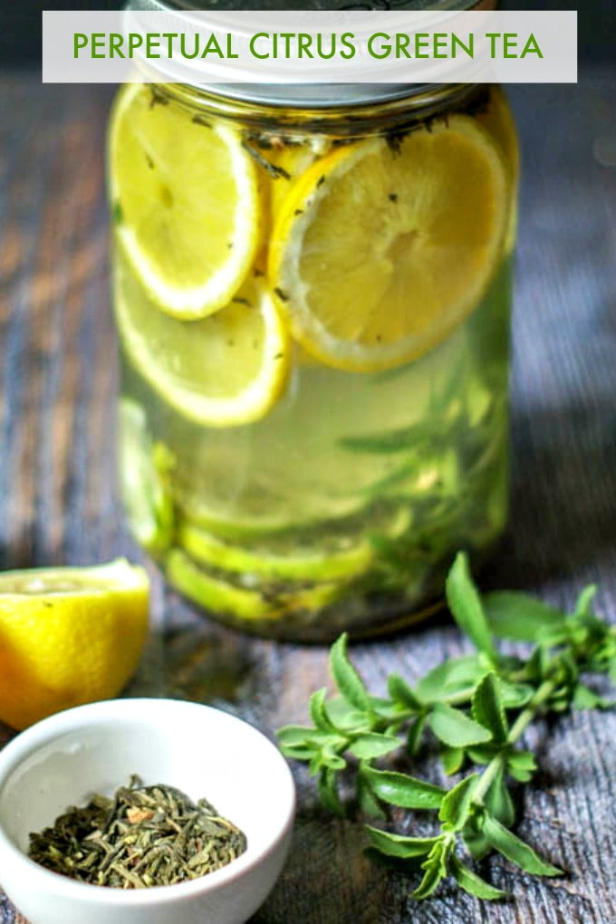 Quench your thirst with this naturally sweetened perpetual citrus green tea over and over again. Make it once and reuse the ingredients up to 4 times with great taste.