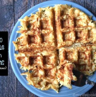 A tasty paleo hash brown made with celeriac and a waffle iron. Easy and delicious!
