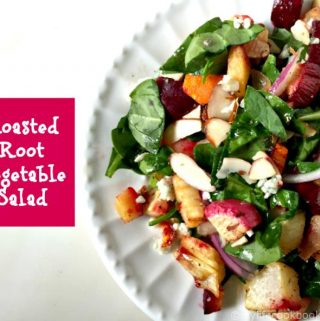 A delicious, colorful and healthy salad highlighting Fall's best root vegetables, blue cheese and almonds.