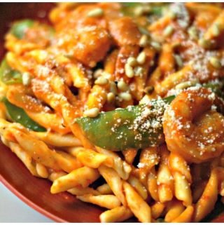 This shrimp pasta with red pepper sauce is a simple and tasty dinner using red peppers to create a "tomato-like" sauce. You can also eat this sauce with zucchini noodles for a low carb or Paleo dinner.