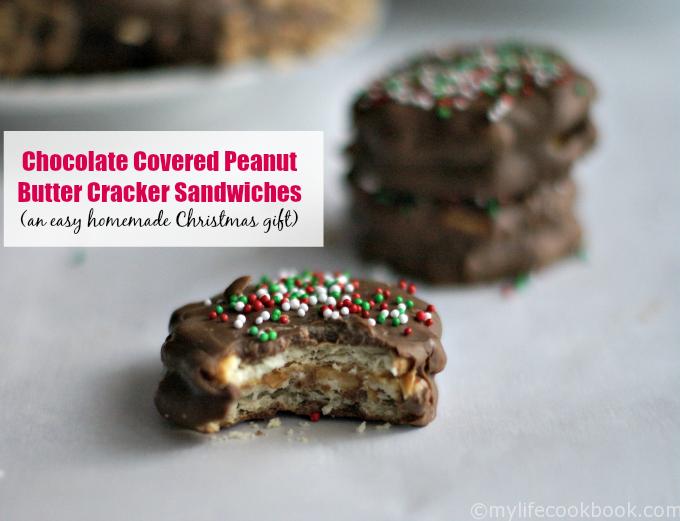 These chocolate covered peanut butter cracker sandwiches are so easy to make and taste better than Tagalongs cookies. An easy homemade Christmas gift for anyone.
