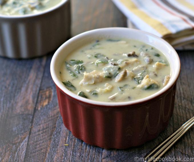Try this delicious Paleo Creamy Chicken & Spinach soup. It uses cauliflower cream sauce so it's dairy free and low carb too!