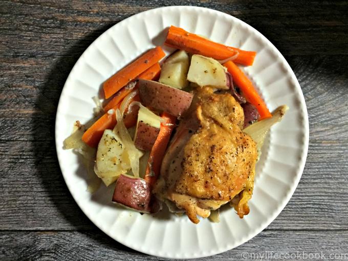 This one pan meal of roasted chicken thighs is an easy & delicious dinner. Using wholesome ingredients & the tasty combination of butter, sage and garlic. 
