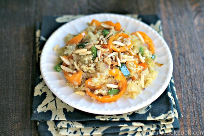 This hot pepper cauliflower rice pilaf makes a delicious and quick side dish. Uses jalapeños for some extra zing and cauliflower instead of rice. 