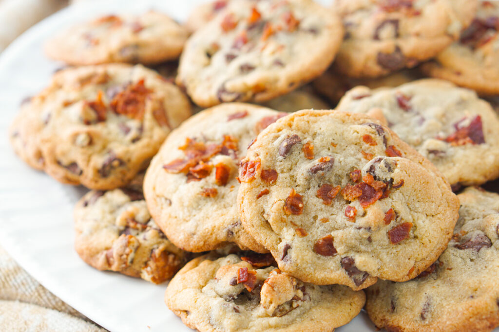 closeup of a platter of fresh homemade cookies