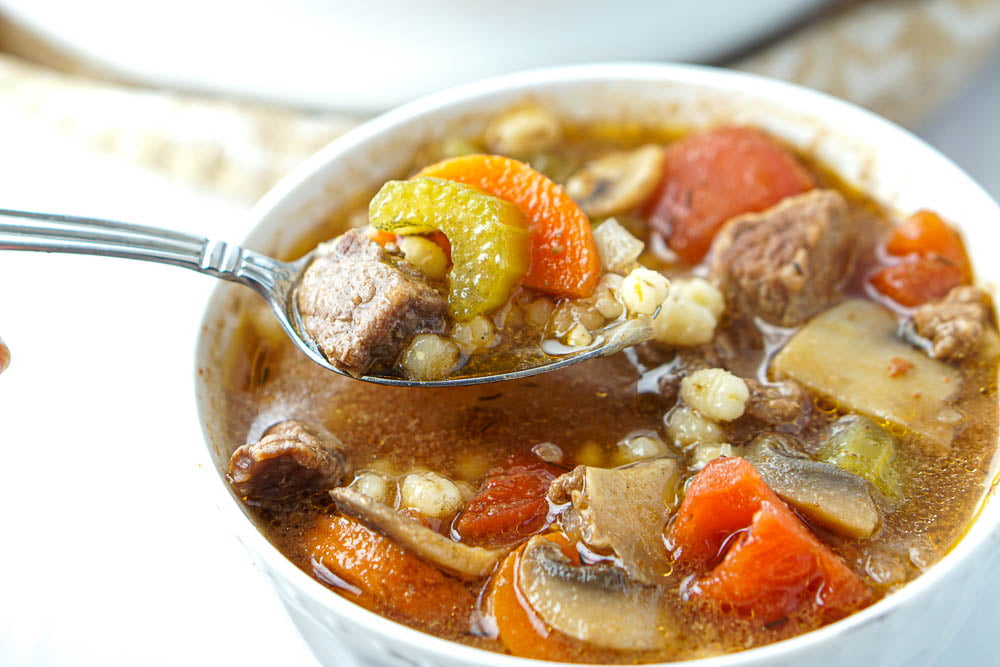 a spoonful of the hearty soup
