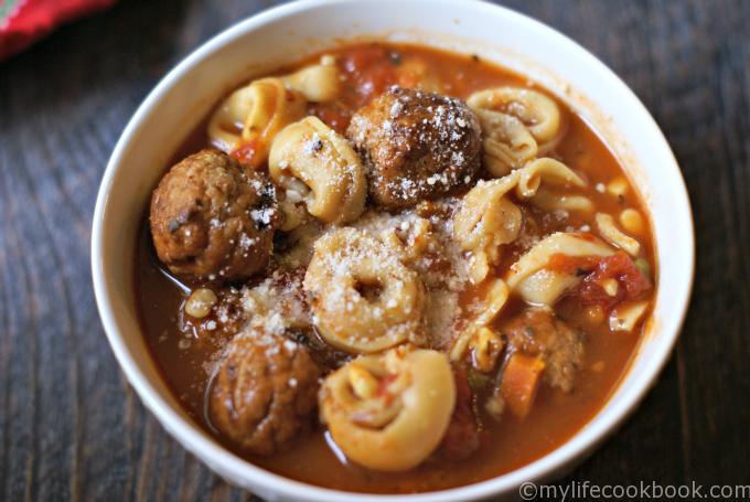 This is a hearty tortellini soup with meatballs and Italian flavors. Only takes minutes to make and is satisfying as a meal.