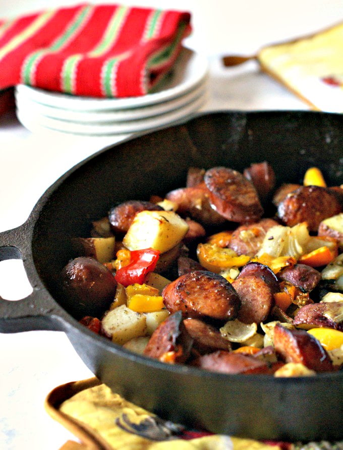 Kielbasa Skillet Dinner Recipe with Potatoes & Peppers - great one pan ...