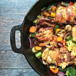 These Asian chicken thighs are an easy skillet dinner full of flavor. It's a yummy, inexpensive dish to work more vegetables in your diet.