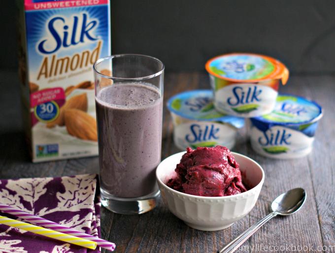 Enjoy a filling low carb berry smoothie for you and healthy breakfast ice cream for your child. Dairy free and lactose free, a quick breakfast in the morning. #SilkSipToSpoon #ad