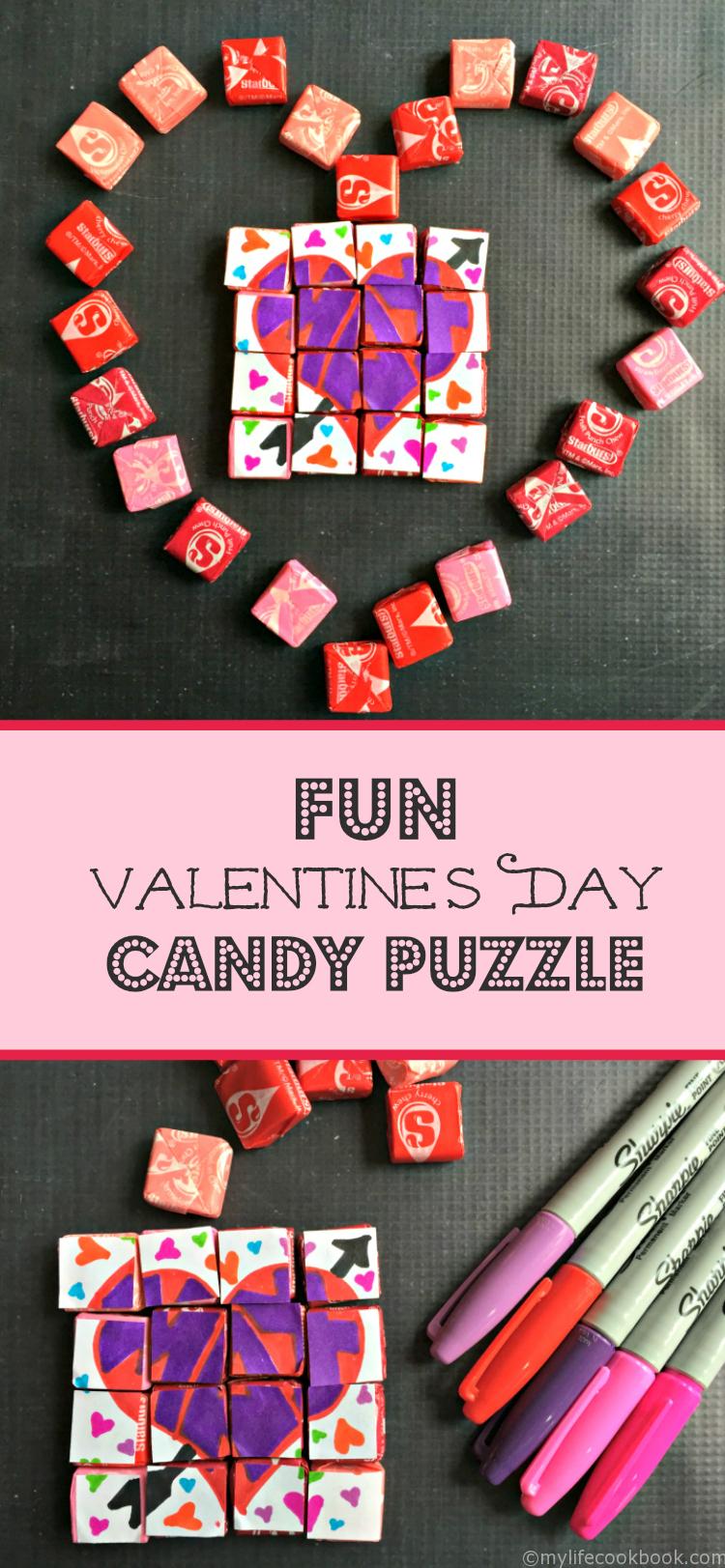 This is a fun Valentines Day candy puzzle that your kids can make. Using candy as puzzle pieces makes for an easy and fun craft for school.