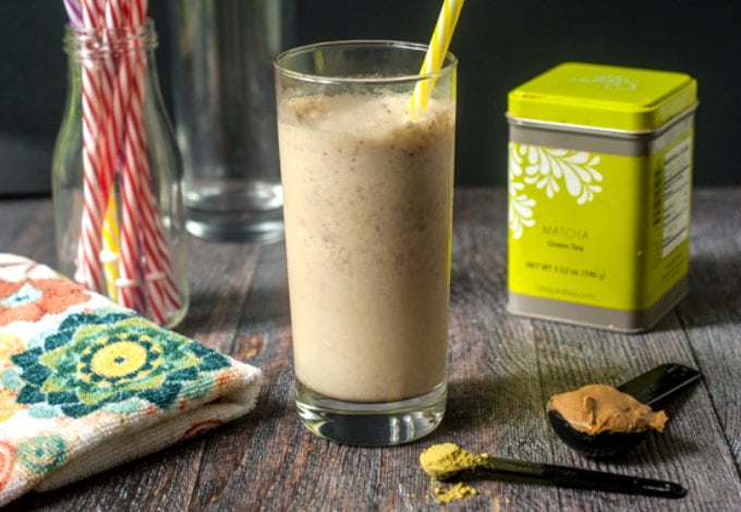 This filling, low carb peanut butter smoothie will get your going in the morning with matcha green tea and keep you satisfied until lunch.
