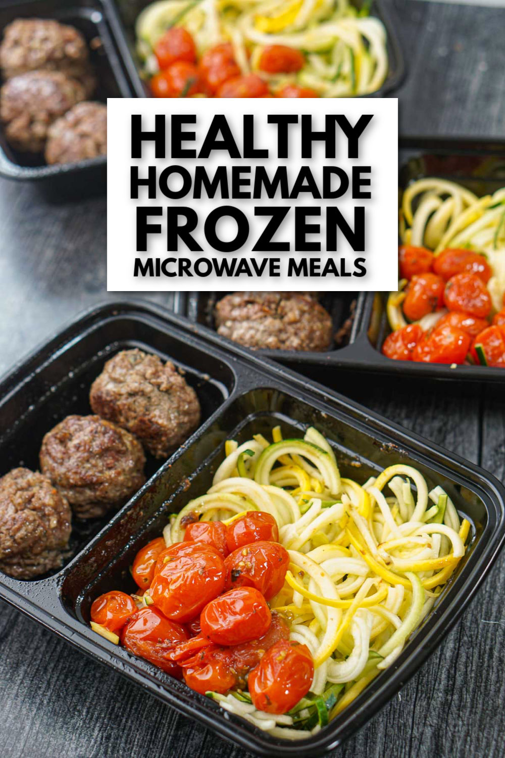 3 black freezer containers with healthy homemade microwave freezer meals with text