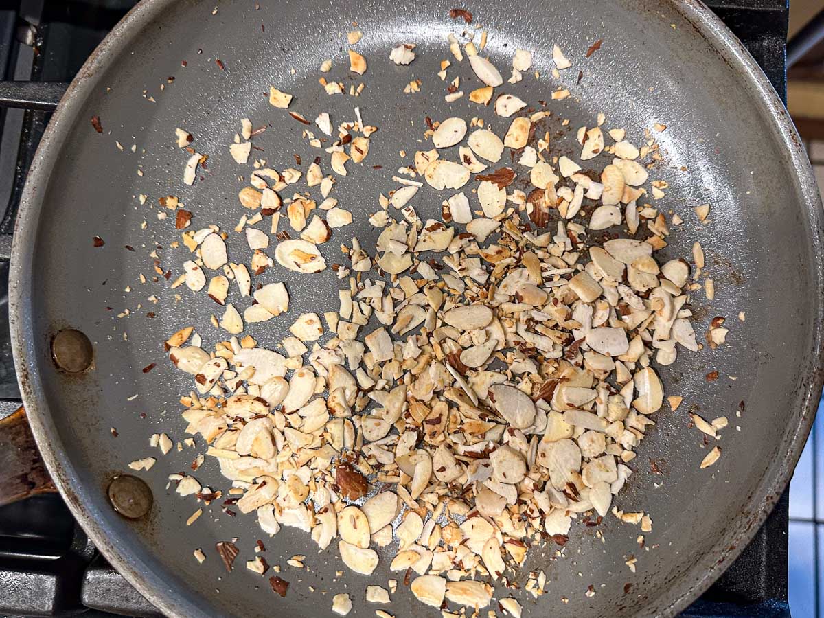 pan with toasted sliced almonds